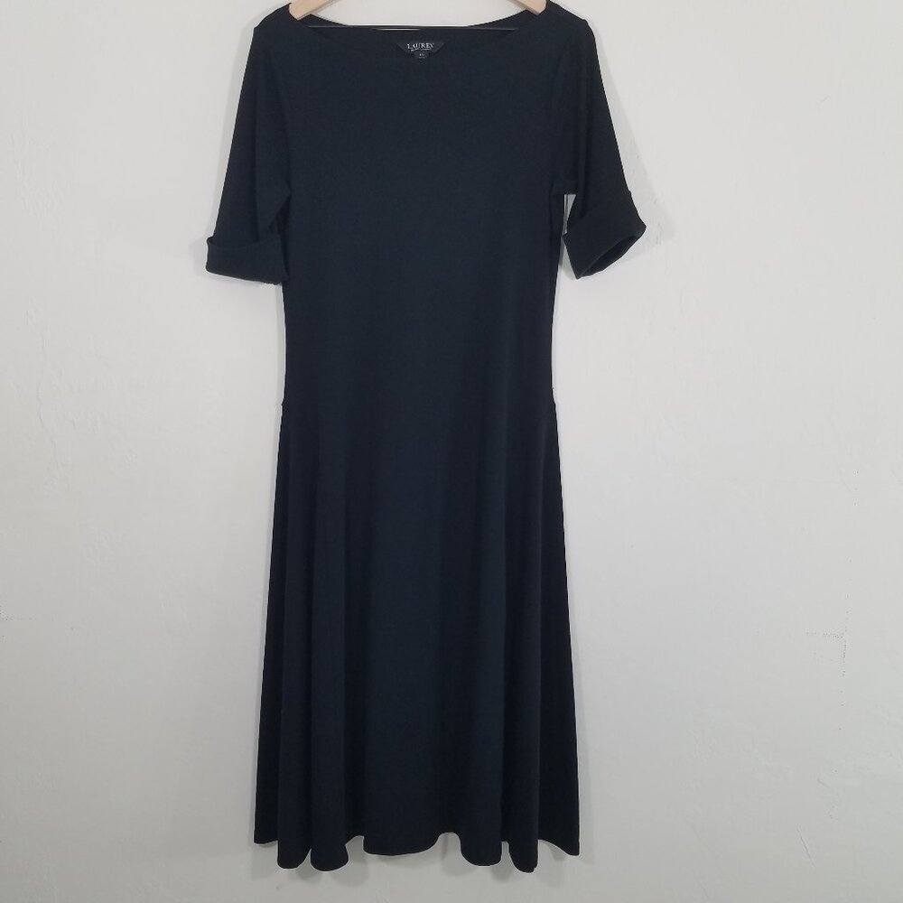 Lauren Ralph Lauren Black Label Cotton Dress Black Stretch Size L